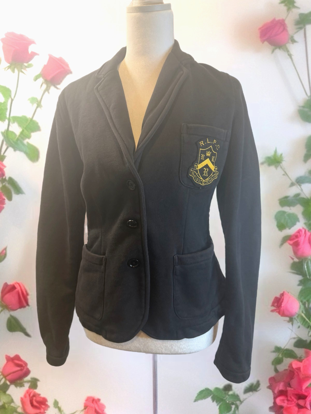 Vintage Ralph Lauren Rugby Coat cotton embroidered Jacket Size medium