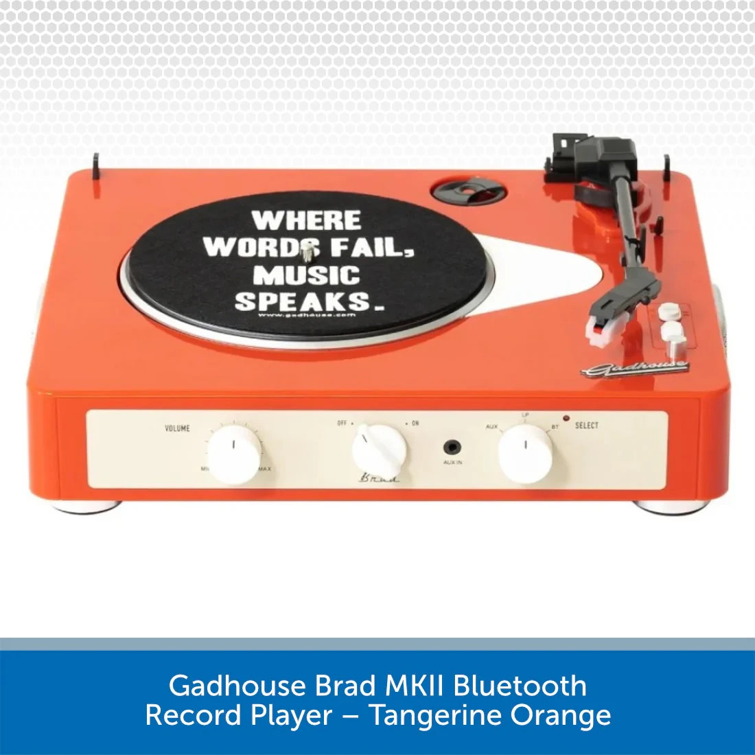 Gadhouse Brad MKII Bluetooth USB Vinyl Record Player 3-Speed Turntable Orange