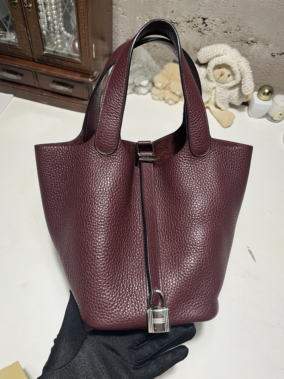 hermes picotin 18 Burgundy Togo With Silver Hardware