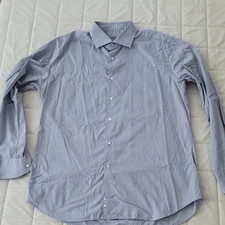 Canali Men's Light Blue Navy Geometric Cotton Dress Shirt 17 Spread Collar