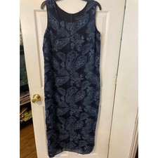 Laura Scott Womens XL Navy Blue Paisley Floral Sleeveless Midi Sheath Dress Slit