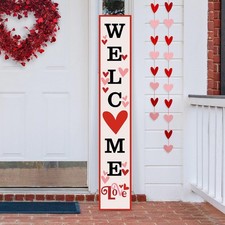 Valentines Day Porch Sign, 47inch Wooden Porch Decor, Tall Leaner Welcome Sig...