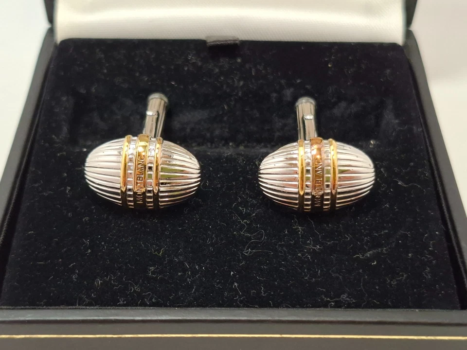 Auténticos gemelos Montblanc oro plata 925 grabados ovalados Foto 2 de 4