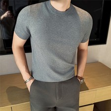 2026 Spring/Summer New Men Knitted Short Sleeve T-shirt Slim Round Neck T-shirts