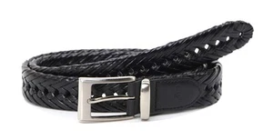 Dockers Men's 32MM Wide Faux Leather Braided Belt Black