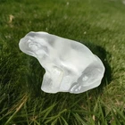 Vintage Fenton Art Glass Frog Clear Satin Paperweight Figurine #5166