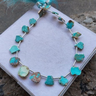 35 Ct 9.5x10 to 8x10 MM Natural Turquoise Arizona Slice Raw Shape 8 Inch Beads