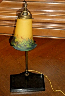 Lampe de bureau Art Nouveau tulipe pâte de verre Le Verre Français socle marbre - Photo 1/4