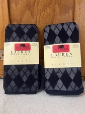 Ralph Lauren Tights Size B Navy Microfiber Control Top Patterned 84% Nylon 2 Pr