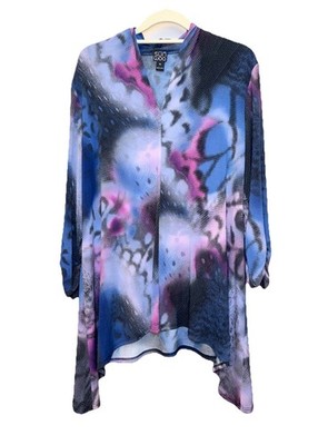 Clara Sun Woo Tunic Womens XL Blue Pink Black Artsy Geometric Flowy Watercolor