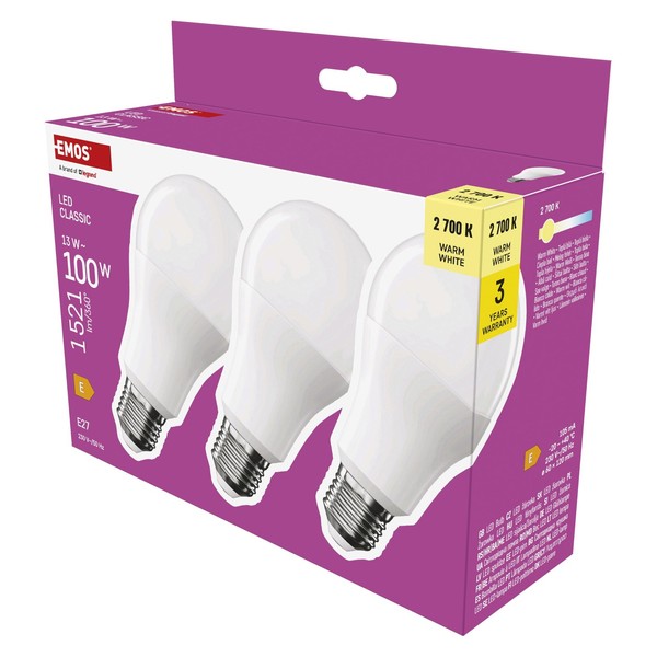 Emos Led Lampe 3Er Pack 13W E27 1521 Lm Warmweiß 30000H Cri-image