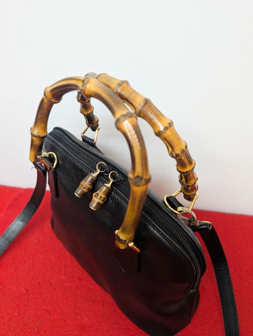 Gucci Vintage Bamboo Leather Mini Shoulder Bag Black Authentic Rare Classic thumbnail 10