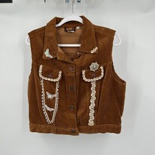 Womens Cottagecore Boho Corduroy Butterfly Upcycled Vest Size L Vintage Brown Womens Cottagecore Boho Corduroy Butterfly Upcycled Vest Size L Vintage Brown
