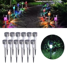 12/24x Garden Outdoor LED Solar Lights Stainless Steel Landscape Lawn Path Lamps
