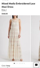 Mixed Media Embroidered Lace Maxi Dress Eliza J, Ivory, Size 2.
