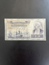 Netherlands 20 GULDEN P-54 1941 WWII Era UNC Dutch Sailing Ship Currency NOTE