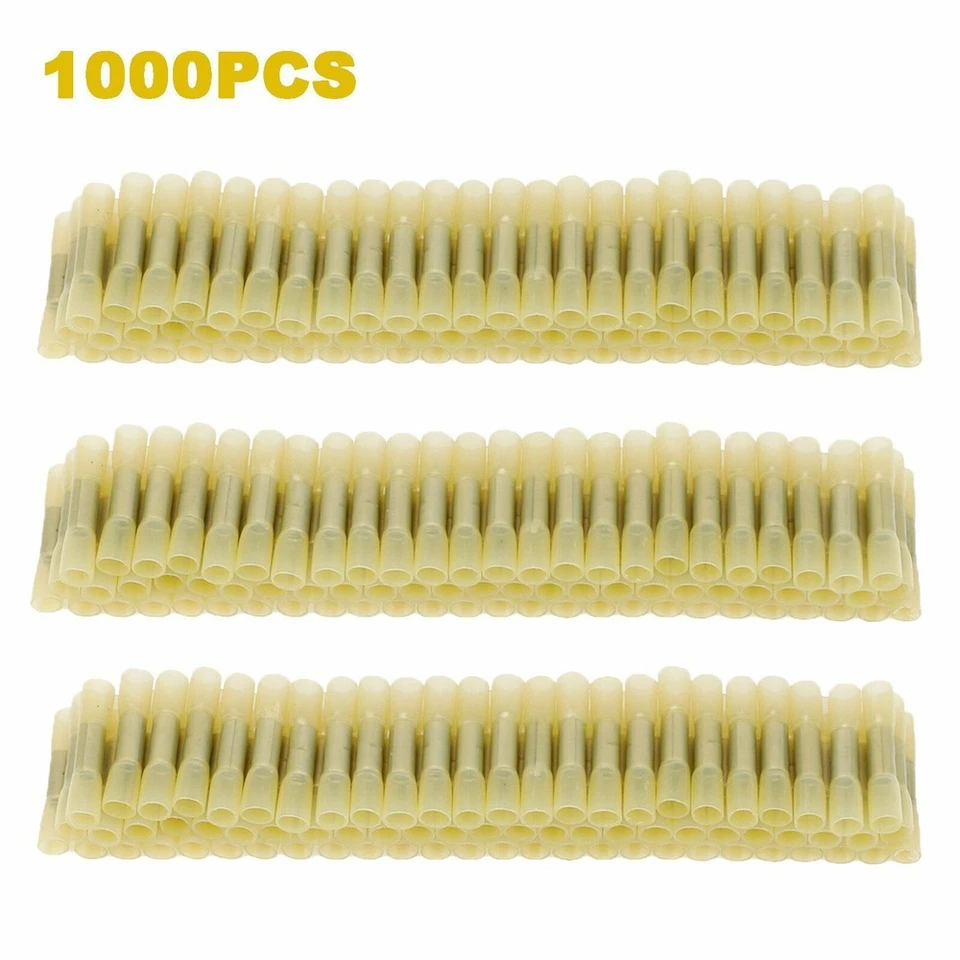 1000pcs 12-10 Gauge Heat Shrink Butt Wire Connectors Crimp Terminals Yellow New - Image 3 of 4