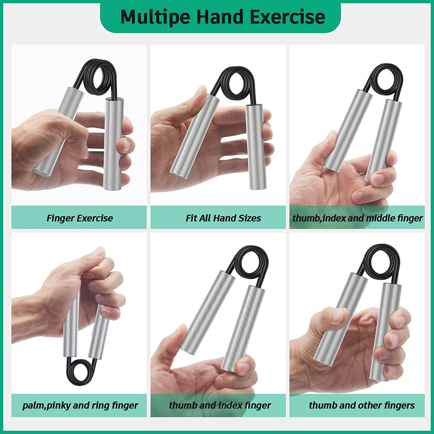 Grip Strength Trainer 4 Pack 50-200LB Metal Hand Grip Forearm Exerciser Non-Slip