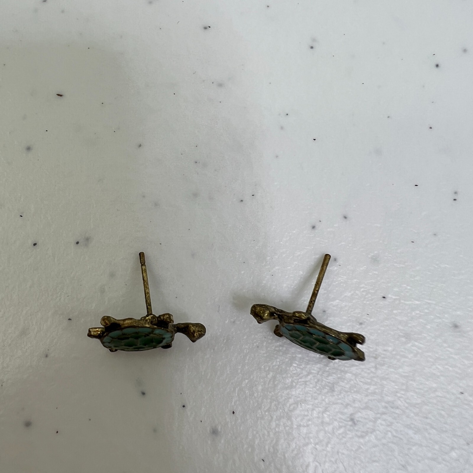 Turtle Stud Earrings Tiny Small Enamel Green Gold… - image 2