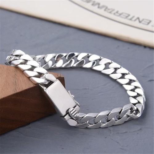Pure S925 Sterling Silver Chain 7mm 8mm Cuban Curb Link Bracelet 6.7-9inch L - Picture 5 of 9