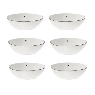 6er Set Müslischalen HEART flach mit schwarzem Herz D. 17cm Bastion Collections