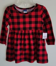 Old Navy Baby Girls 6-12 MONTHS Jersey Knit Dress RED BUFFALO CHECK #15724