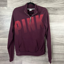Victoria's Secret Pink Womens Pullover Sweatshirt Red 1/4 Zip Spell Out XS