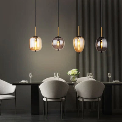 ETC-SHOP Hängeleuchte Hängelampe Pendelleuchte 4 Flammig Metall Rauchglas amber L 110cm