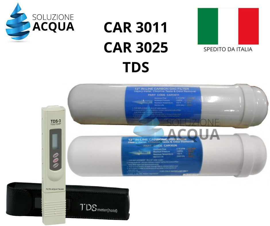 Set Ricambio CAR 3025 + 3011 + TDS per Osmosi | Filtri 12x2,5 Professionali