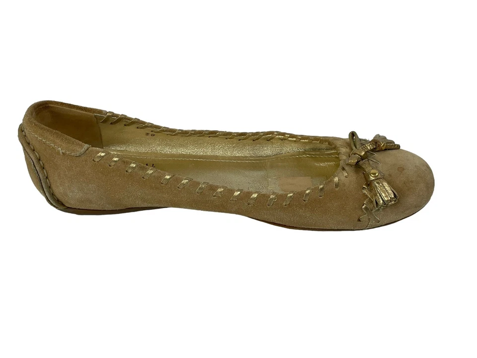The Original Car Shoe Womens Size 38 Tan Suede Ballet Flats Tassel Shoes - Image 3 of 4