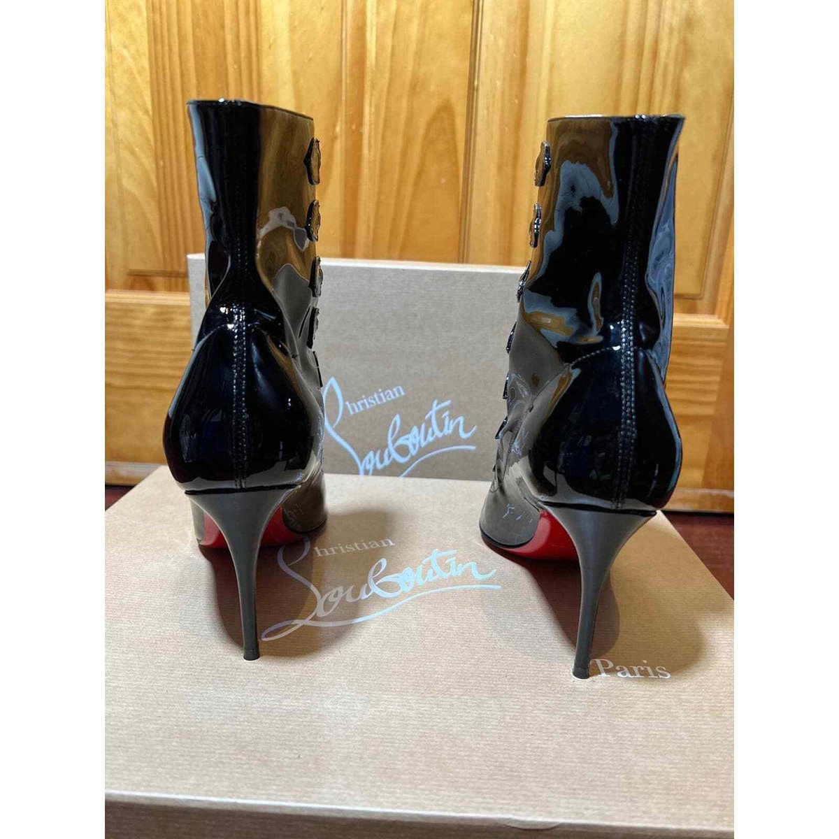 Christian Louboutin Black Patent Leather Ankle Boots 36