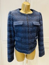 Redherring Blue/black Stripped Short Lined Edge To Edge Jacket With Pockets Uk10