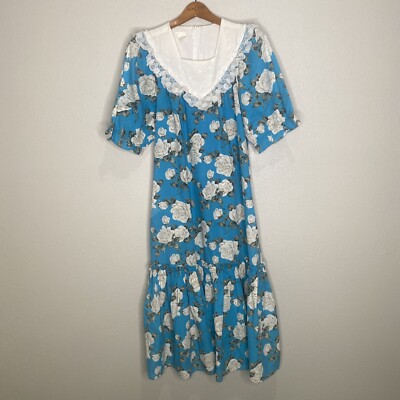 JM Fashion Hawaii Dress Mimi Lace Blue Floral Size M USA Mumu Vtg Long Zip  | eBay