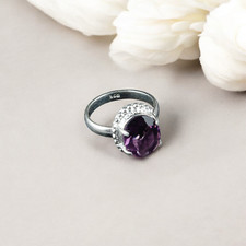 Natural Amethyst Gemstone 925 Sterling Silver Ethnic Jewelry Ring Gift For Wife