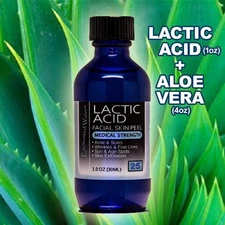 Lactic Acid Skin Peel 25% Plus 100% Pure Organic Aloe Vera Gel Moisturizer Combo