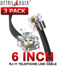  3 Pack  6 Inch Short Telephone Cable RJ11 6P4C 6in Phone Line Cord