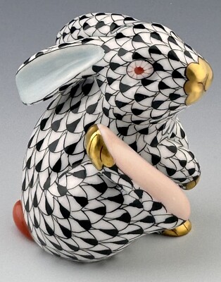   MINT HEREND Bunny Rabbit Black Fishnet Figurine