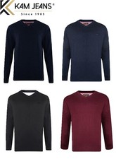 KAM Men's Premium Cotton V Neck Long Sleeved Knit Jumpers 55 