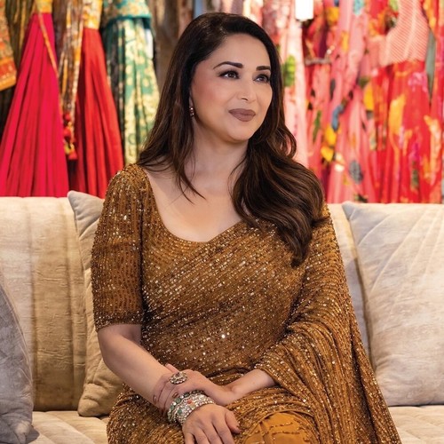 Madhuri Dixit Gold SARI INDIAN PAKISTANI WEDDING DESIGNER BOLLYWOOD PARTY WEAR