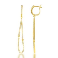 Women's Earrings Sterling Silver Yellow Gold Teardrop Shape Dangle