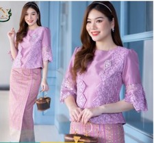 1 set Thai TraditionalBlouse Skirt Woman Temple Wedding Merrit Lady Size M-4XL