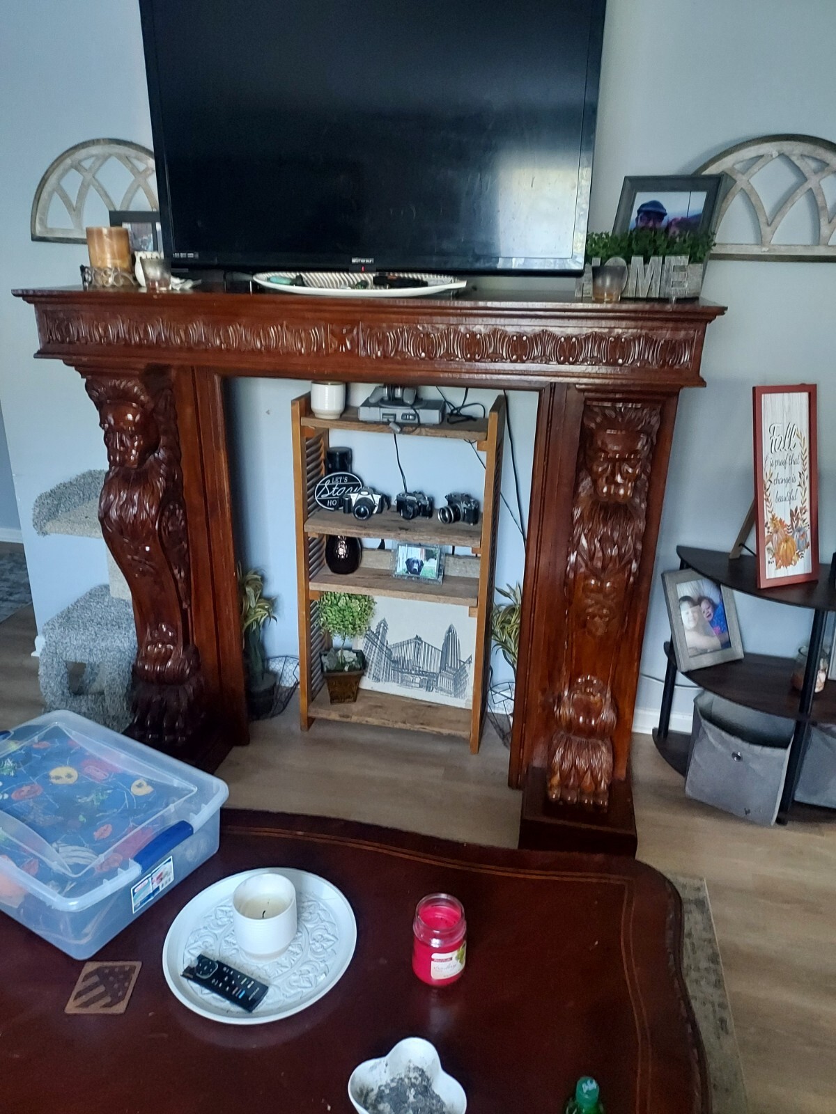 Magnificent Carved Oak Fireplace Mantle With For Lionhead's Amazing