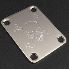 GUITAR NECK PLATE Engraved Etched Fit Fender - SKULL  BONES - CHROME