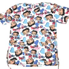 Screen Print Scrub Top Betty Boop All Over Print Cotton Polyester Size M