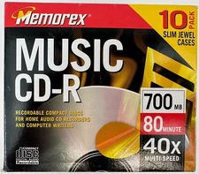 Memorex Music CD-R 10 Pack Slim Jewel Case 700 MB 80 min 40x NEW