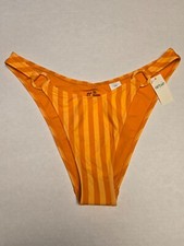 American Eagle Aerie Orange Cream Striped High Waisted Bikini Swim Suit Bottom