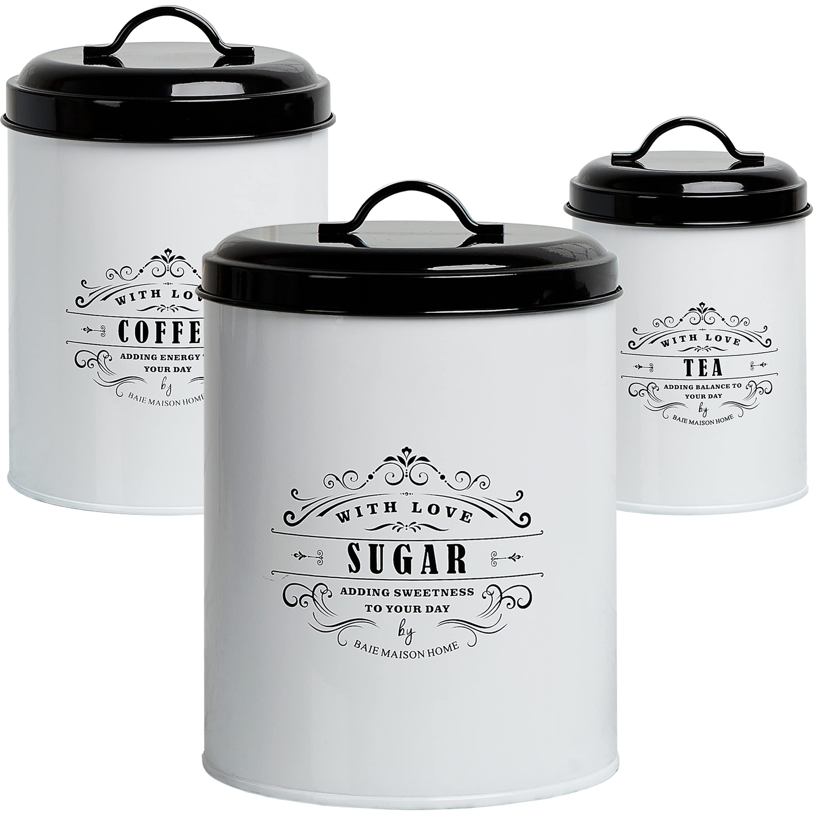 Large Kitchen Canisters Set of 3 - Farmhouse Canister Sets for Kitchen Counte...