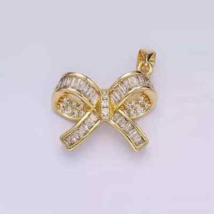 Authentic 14K Yellow Gold Plated Stunning knot Pendant 2.43 Ct Baguette Simulated Diamond