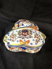 Boîte Antique Française Faïence Desvres Rouen 19e Siècle Avec Blason