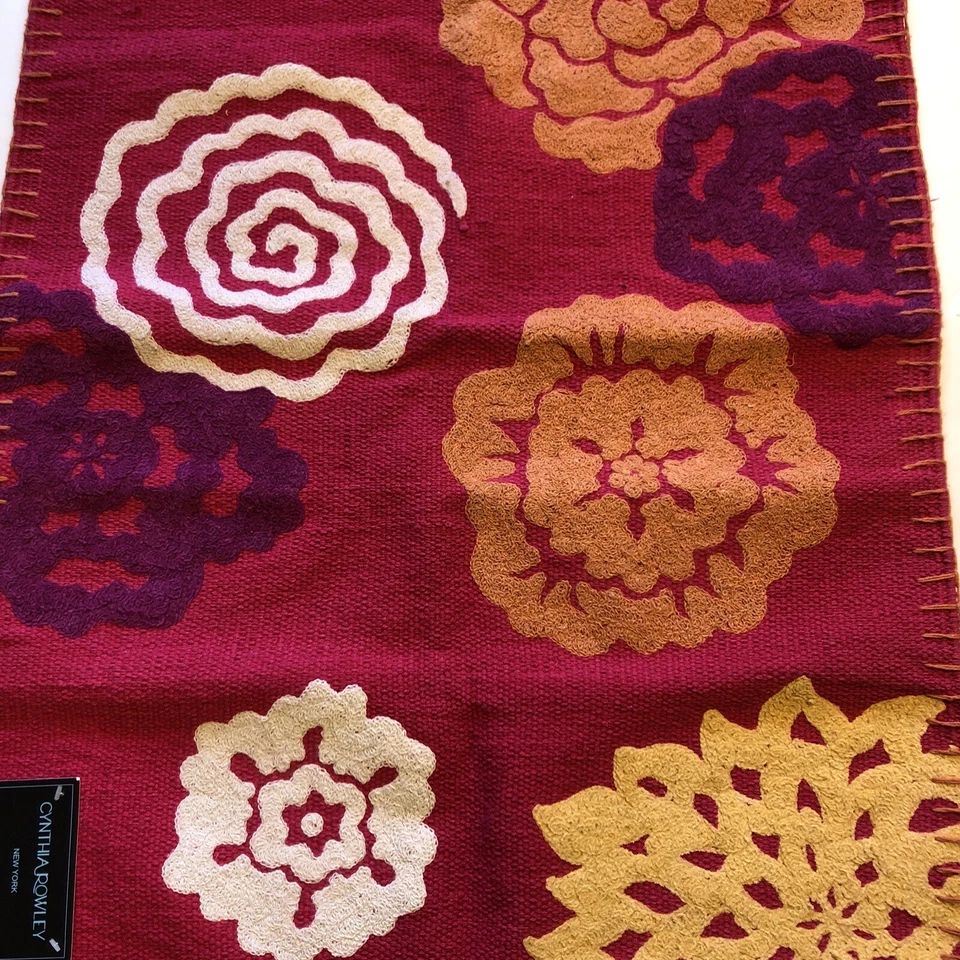 "ALFOMBRA DE BAÑO CYNTHIA ROWLEY ALFOMBRA CREWEL BORDADA 100% ALGODÓN 24"" X 36"" NUEVA" Foto 2 de 4